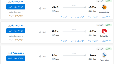 قیمت بلیط هواپیما تهران-نجف، امروز ۱۹ تیر ۱۴۰۳