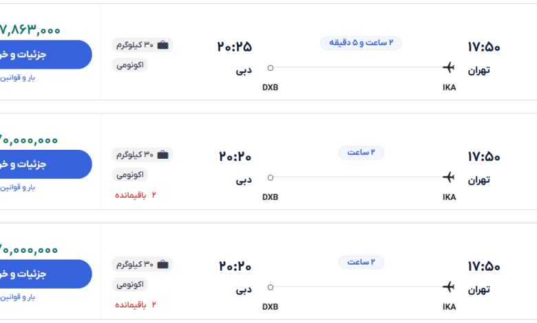 قیمت بلیط هواپیما تهران-دبی، امروز ۳۰ مهر ۱۴۰۳