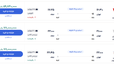 قیمت بلیط هواپیما تهران-نجف، امروز ۲ آبان ۱۴۰۳