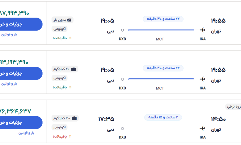 قیمت بلیط هواپیما تهران-دبی، امروز ۸ آبان ۱۴۰۳