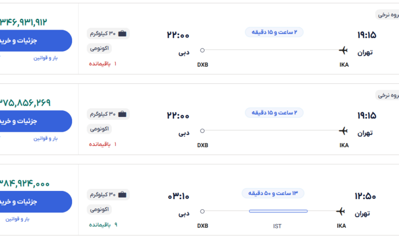 قیمت بلیط هواپیما تهران-دبی، امروز ۱۴ آذر ۱۴۰۳