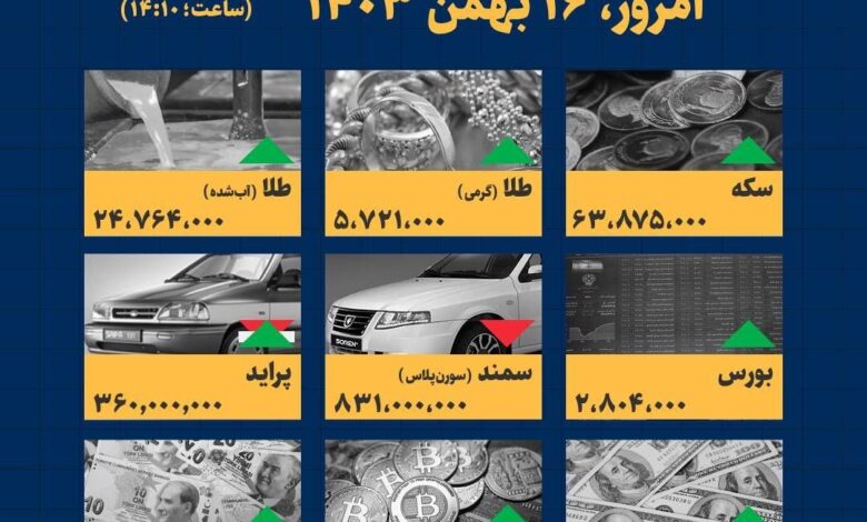 اینفوگرافیک / امروز ۱۶ بهمن قیمت‌ها چقدر است؟