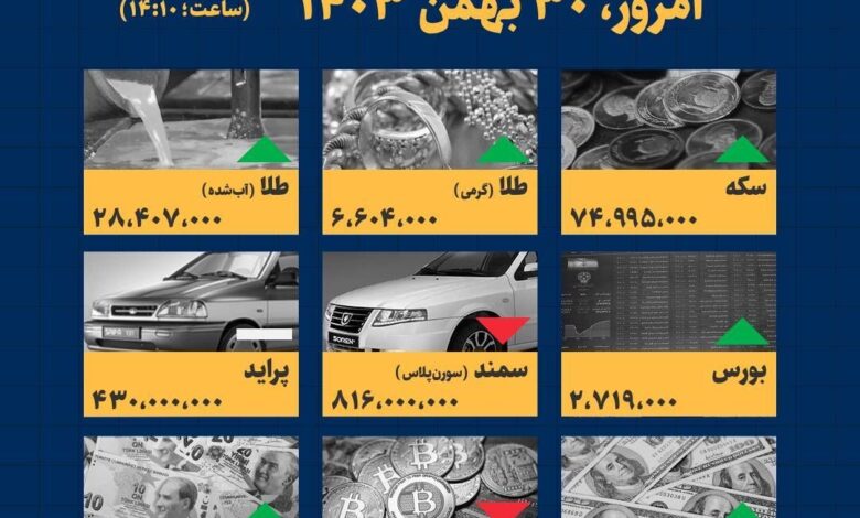 اینفوگرافیک / امروز ۳۰ بهمن قیمت‌ها چقدر است؟