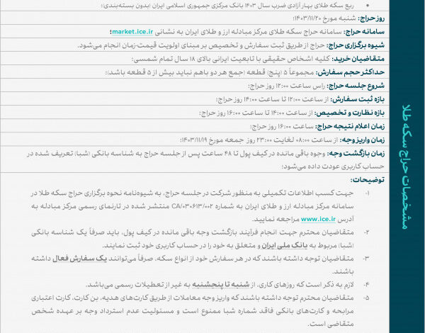 جمعه ۱۹ بهمن ساعت ۲۳ آخرین فرصت برای خرید سکه در حراجی بانک مرکزی