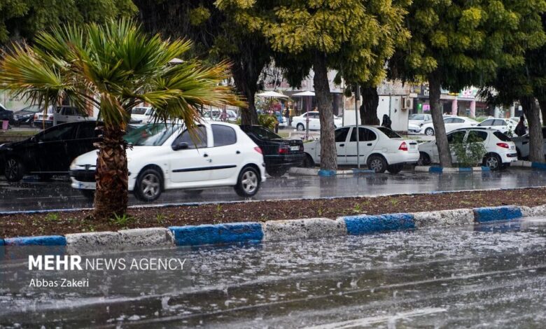 (تصاویر) بارش باران و تگرگ در بندرعباس