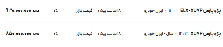 قیمت پژو پارس، امروز ۹ اردیبهشت ۱۴۰۴