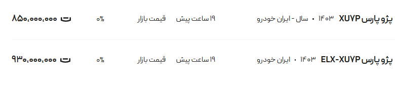 قیمت پژو پارس، امروز ۸ خرداد ۱۴۰۴