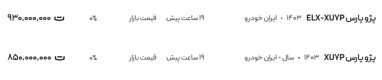 قیمت پژو پارس، امروز ۱۳ خرداد ۱۴۰۴
