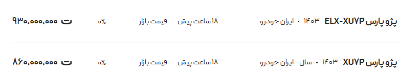قیمت پژو پارس، امروز ۲۱ خرداد ۱۴۰۴