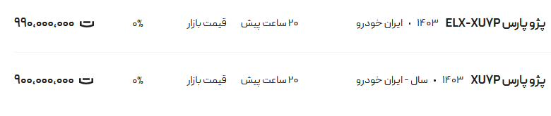 قیمت پژو پارس، امروز ۲۶ تیر ۱۴۰۴