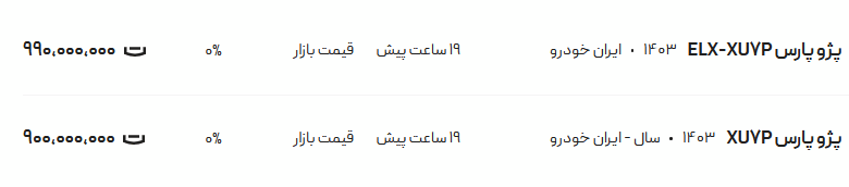 قیمت پژو پارس، امروز ۲۹ تیر ۱۴۰۴