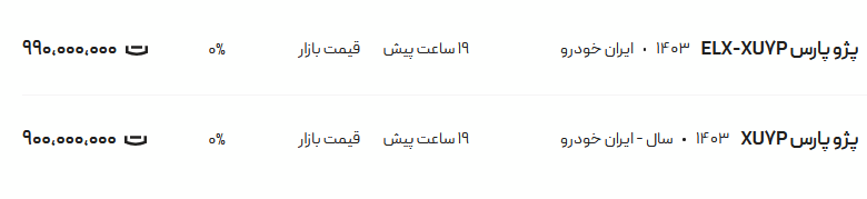 قیمت پژو پارس، امروز ۳۰ تیر ۱۴۰۴