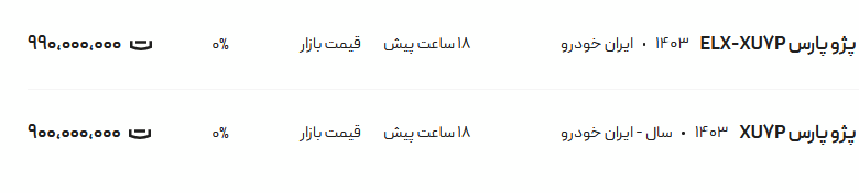 قیمت پژو پارس، امروز ۸ مرداد ۱۴۰۴