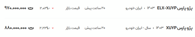 قیمت پژو پارس، امروز ۹ مرداد ۱۴۰۴
