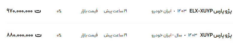 قیمت پژو پارس، امروز ۱۳ مرداد ۱۴۰۴