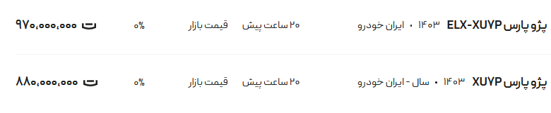 قیمت پژو پارس، امروز ۱۶ مرداد ۱۴۰۴