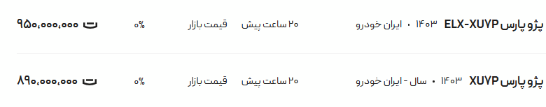 قیمت پژو پارس، امروز ۲۲ مرداد ۱۴۰۴