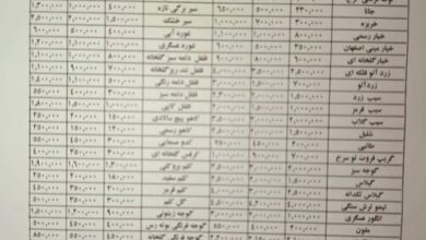 قیمت عمده میوه و سبزیجات اعلام شد+جدول