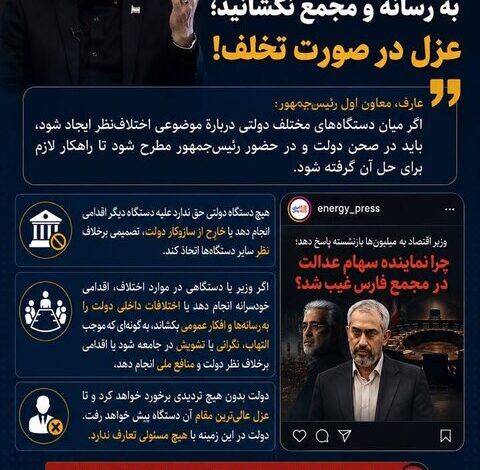 تنش‌های درون‌دولتی بر سر هلدینگ خلیج فارس؛ هشدار عارف به برخی وزرا