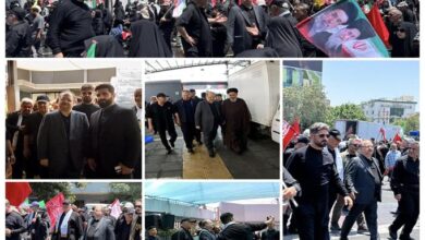 حضور محمد شریعتمداری، مدیرعامل گروه صنایع پتروشیمی خلیج فارس به همراه جمعی از معاونان و مدیران این شرکت در مراسم تشییع پیکر آقای شهید ایران و خدمت رسانی به زائران در موکب شهدای پتروشیمی خلیج فارس