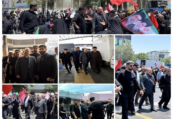 حضور محمد شریعتمداری، مدیرعامل گروه صنایع پتروشیمی خلیج فارس به همراه جمعی از معاونان و مدیران این شرکت در مراسم تشییع پیکر آقای شهید ایران و خدمت رسانی به زائران در موکب شهدای پتروشیمی خلیج فارس
