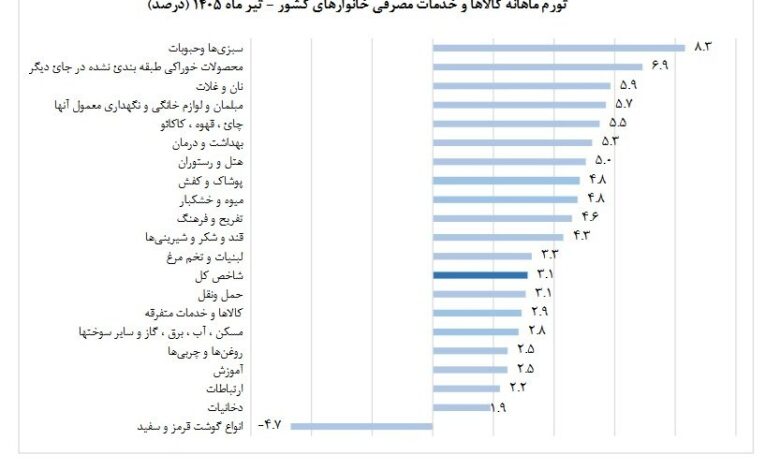 تورم تیر ماه ۶۶ درصد شد / تورم نقطه به نقطه به ۸۷.۹ درصد رسید؛ حبوبات رکورددار گرانی شد