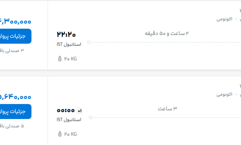 قیمت پرواز تهران - استانبول، امروز چهارشنبه ۱۰ تیر ۱۴۰۵