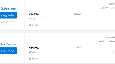 قیمت پرواز تهران - نجف، امروز پنجشنبه ۱۵ مرداد ۱۴۰۵