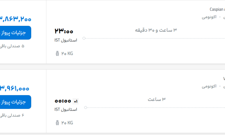 قیمت پرواز تهران - استانبول، امروز یکشنبه ۱۱ مرداد ۱۴۰۵