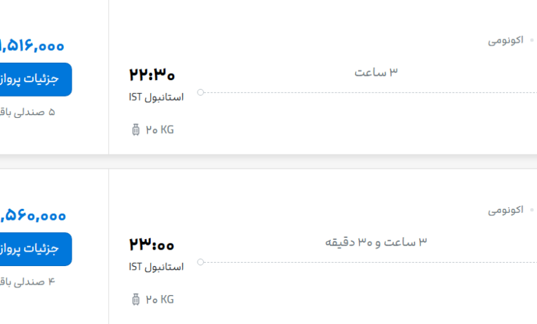 قیمت پرواز تهران - استانبول، امروز چهارشنبه ۲۸ مرداد ۱۴۰۵