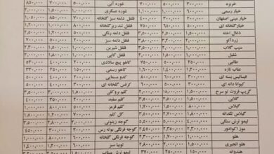 قیمت عمده میوه و سبزیجات هفته جاری تعیین شد+جدول