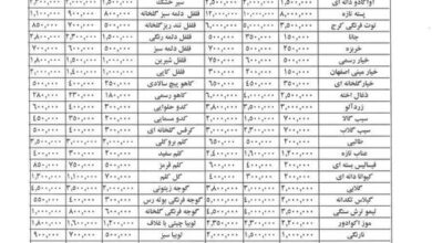 قیمت عمده میوه و سبزیجات هفته جاری مشخص شد+ جدول