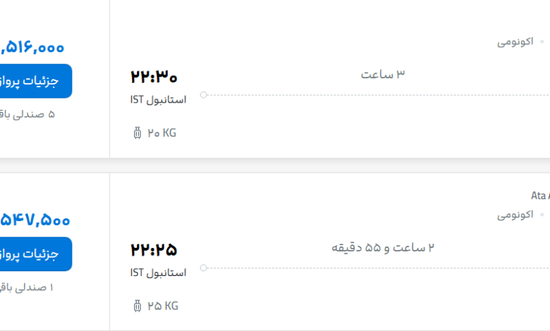 قیمت پرواز تهران - استانبول، امروز پنجشنبه ۲۹ مرداد ۱۴۰۵