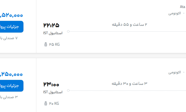 قیمت پرواز تهران - استانبول، امروز چهارشنبه ۲۱ مرداد ۱۴۰۵