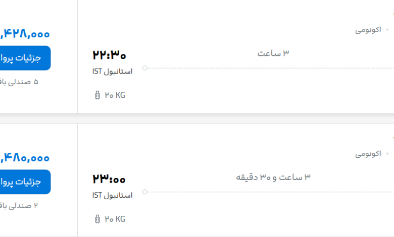 قیمت پرواز تهران - استانبول، امروز پنجشنبه ۱۵ مرداد ۱۴۰۵