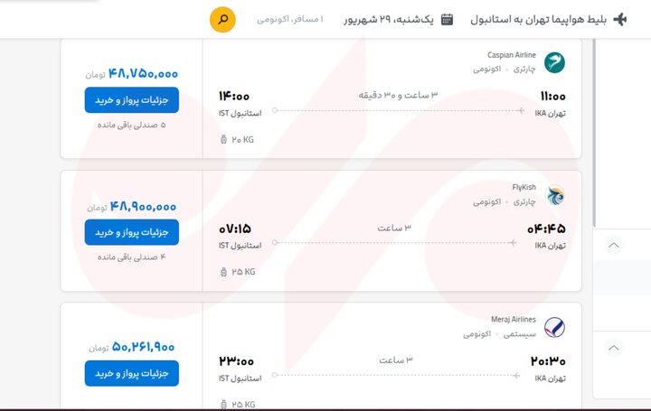 بلیت ترکیه ۷۵ میلیون تومان شد؛ اخطار سازمان هواپیمایی به گرانفروشان