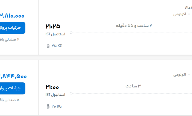 قیمت پرواز تهران - استانبول، امروز دوشنبه ۶ مهر ۱۴۰۵