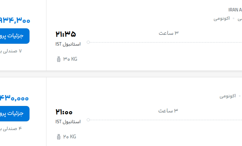قیمت پرواز تهران - استانبول، امروز چهارشنبه ۱۵ مهر ۱۴۰۵