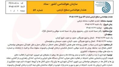 هشدار بارندگی شدید در ۳ استان؛ احتمال سیلاب و طغیان رودخانه‌ها