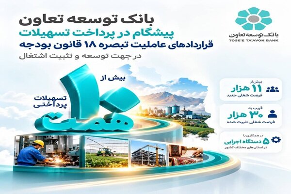 بانک توسعه تعاون پیشگام در پرداخت تسهیلات تبصره ۱۸ - هشت صبح